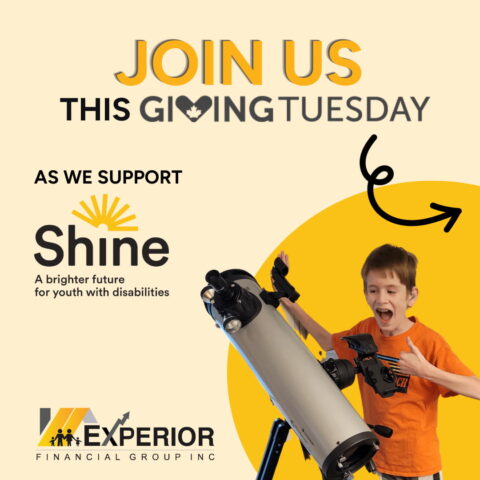 Shine Foundation Graphic featuring a kid playing with a telescope