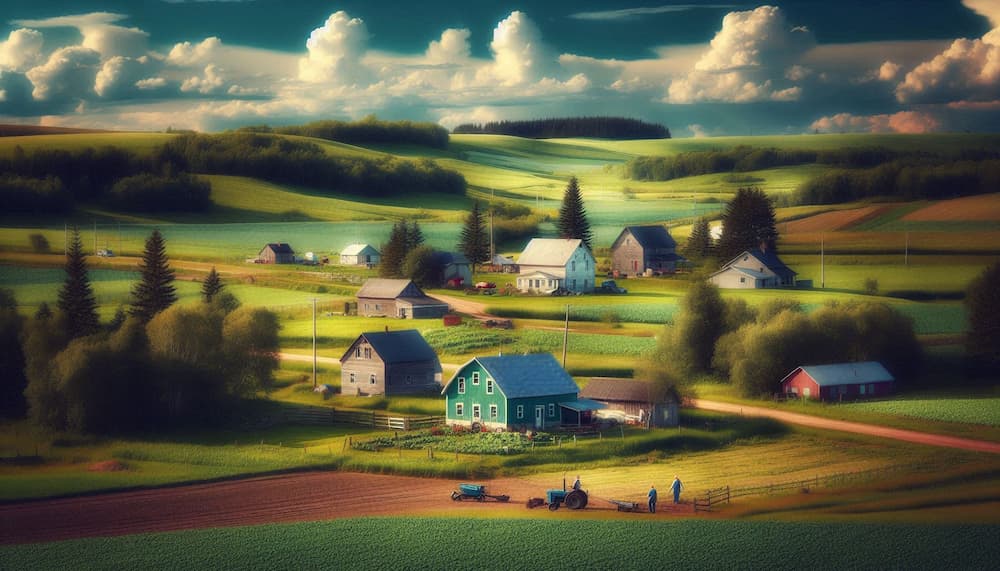 A photo of a rural countryside taken from above