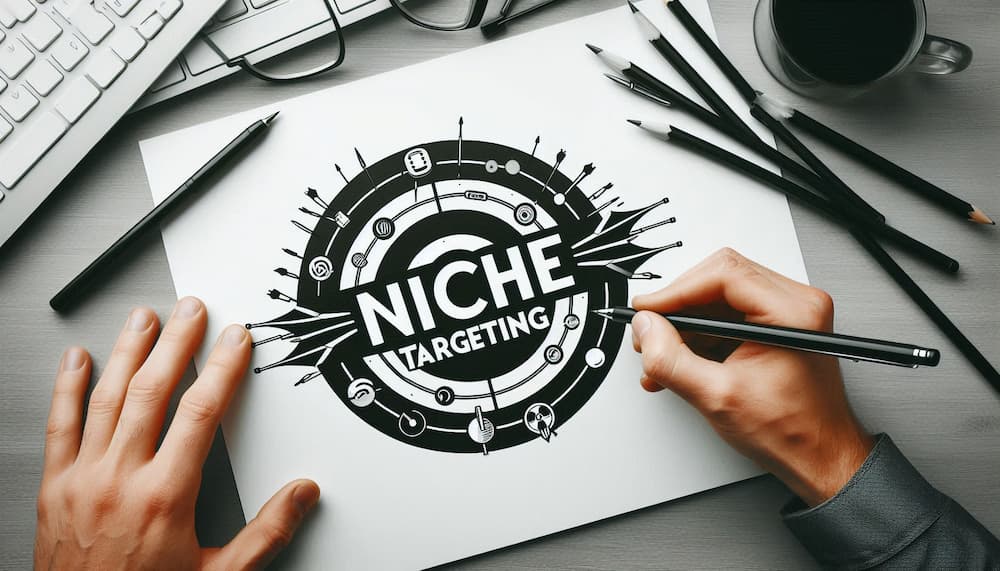 A pair of hands drawing on a paper that has niche written on it