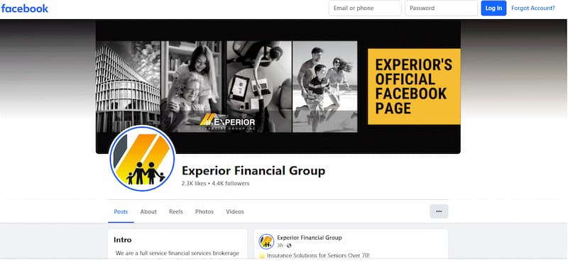 Experior Financial Facebook Page