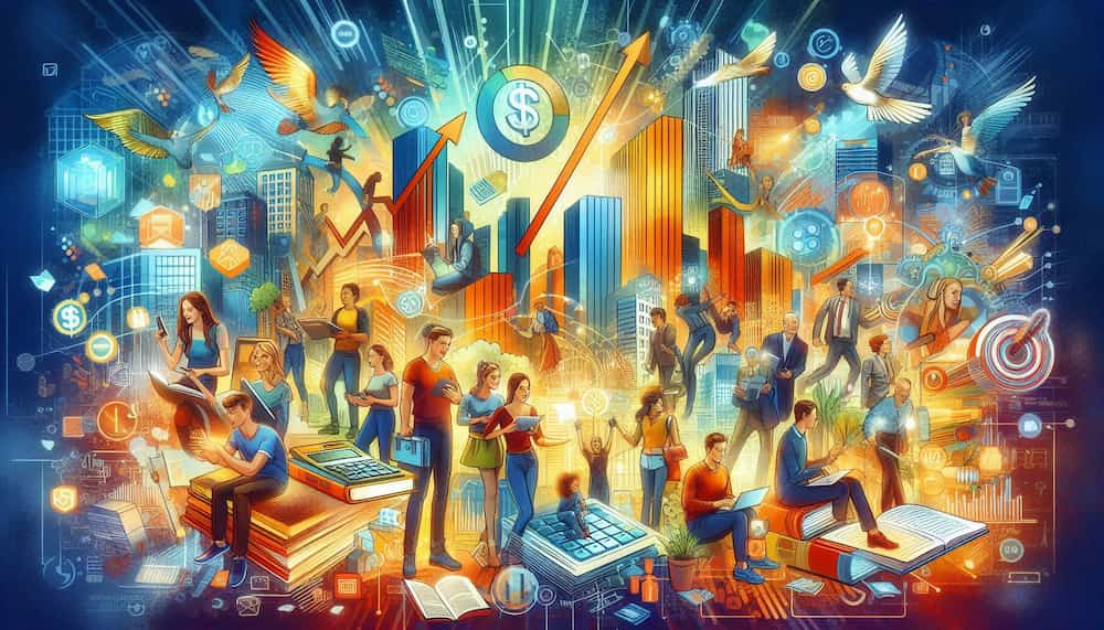 Vibrant digital illustration of a diverse group of people