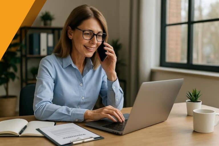 Thumbnail of an agent on her laptop in a naturally-lit office.
